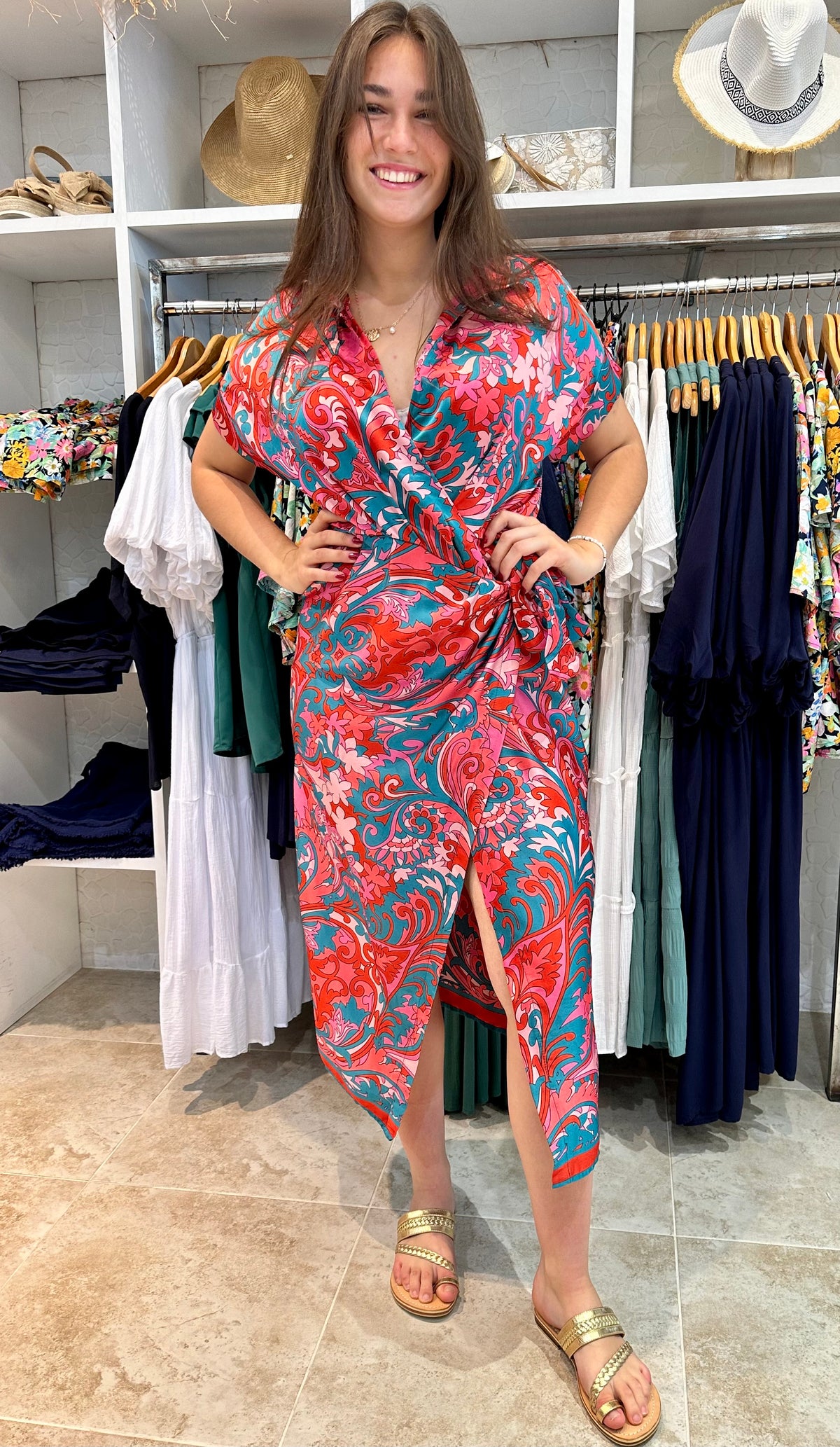 Penelope Satin Wrap Midi Dress