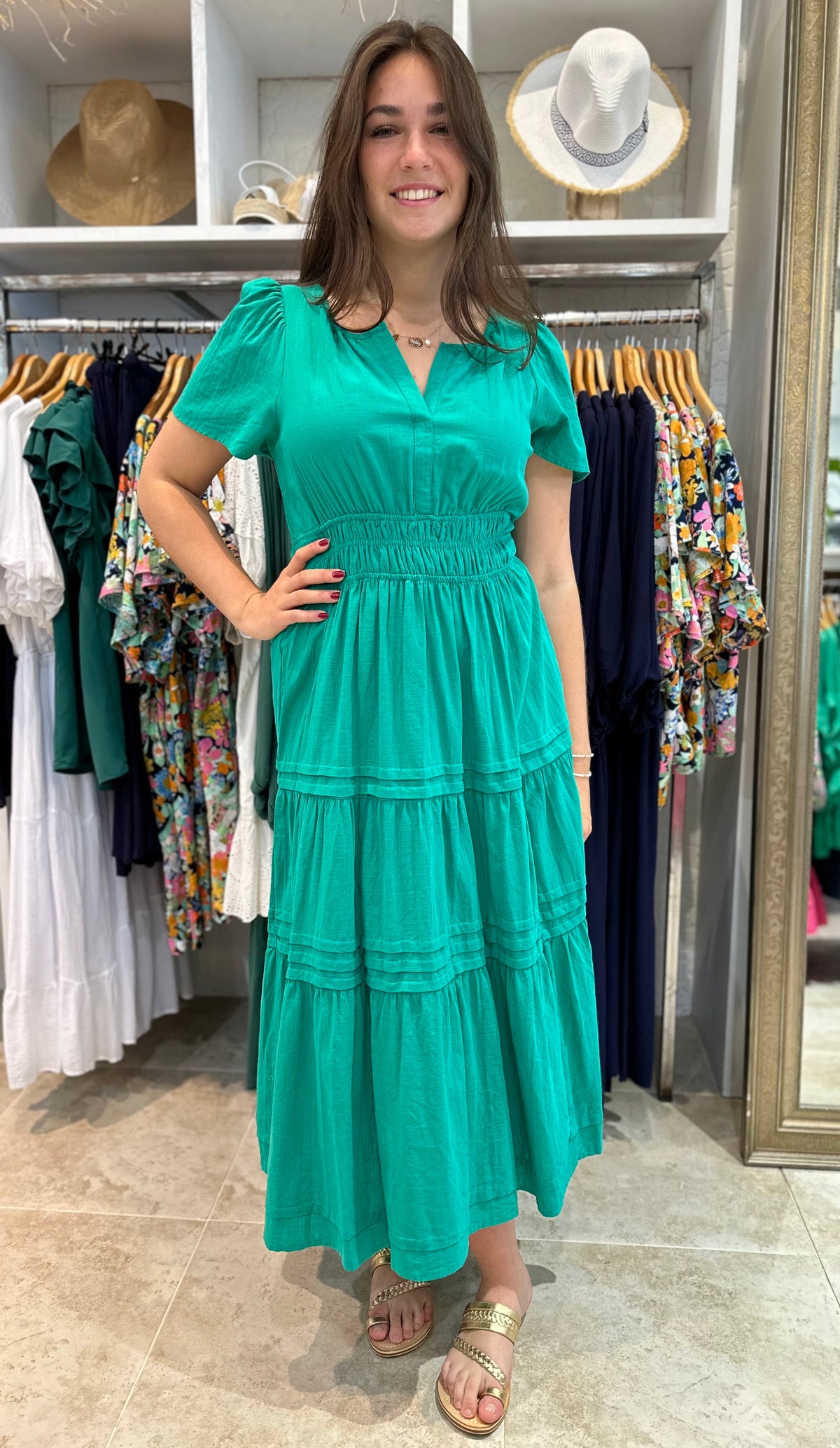 Tilly Tiered Midi Dress Jade