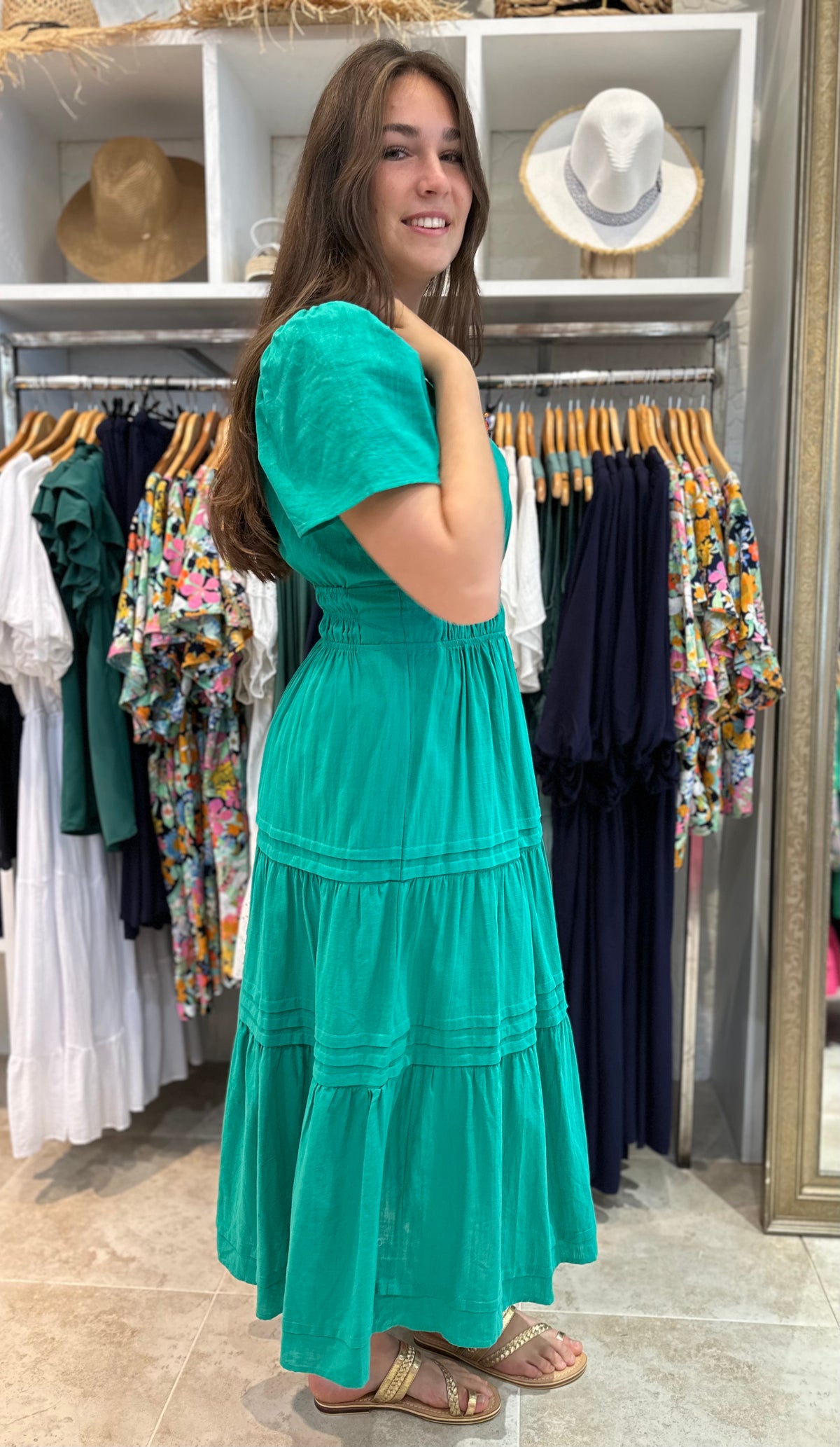 Tilly Tiered Midi Dress Jade