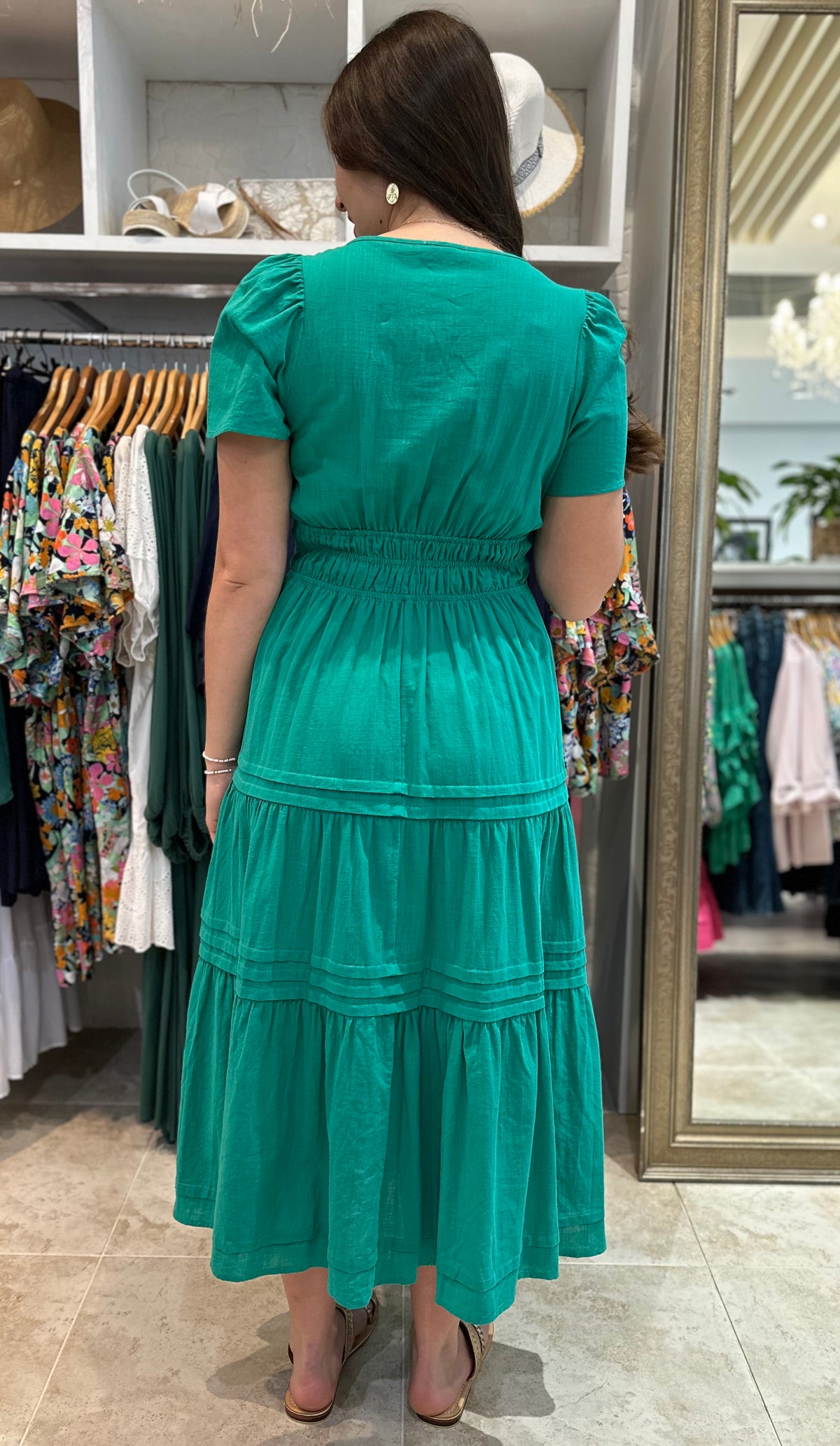 Tilly Tiered Midi Dress Jade