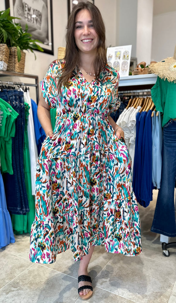 Sasha Collared Satin Maxi Mixed Print