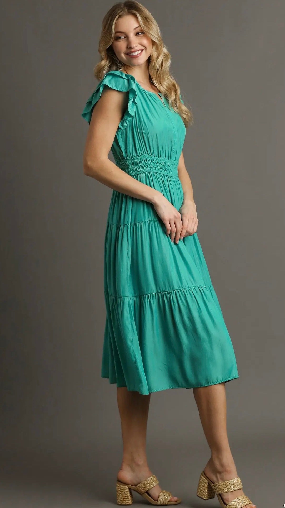 Florence Flutter Sleeve Dress Jade