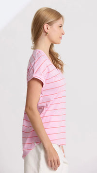 Soho Cuff V Neck Tee Candy Red Stripe