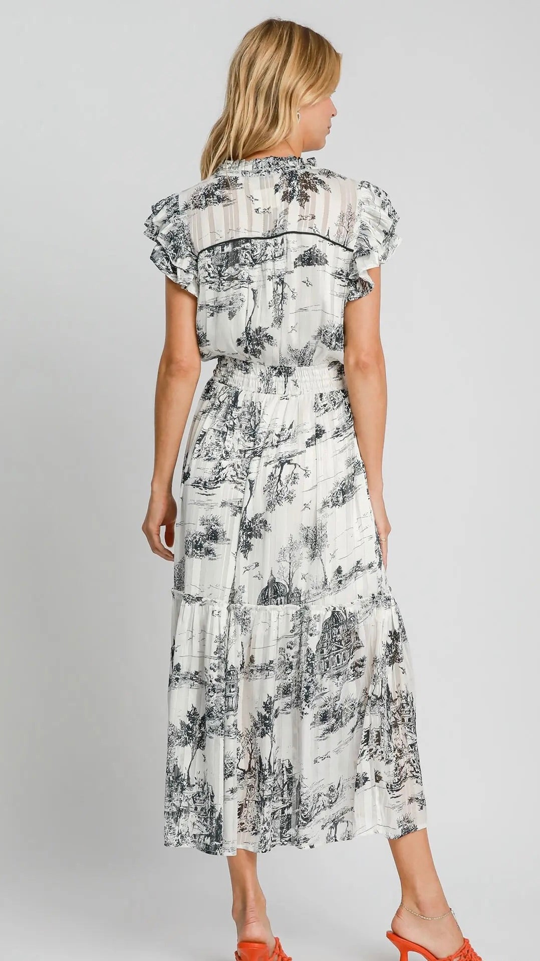 Lorelei Landscape Print Midi Dress Black