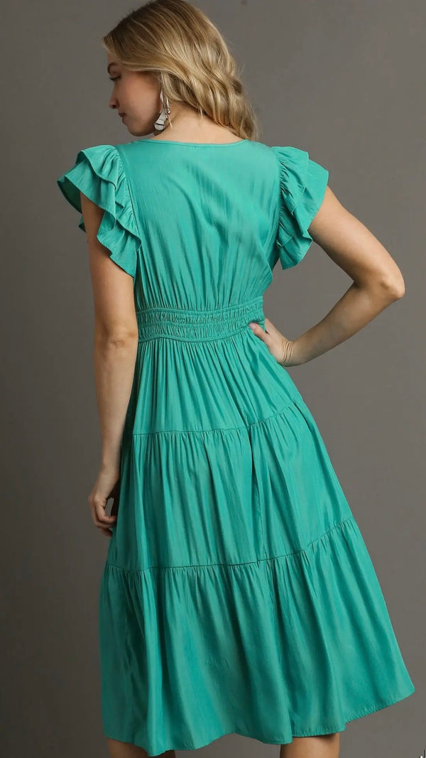Florence Flutter Sleeve Dress Jade