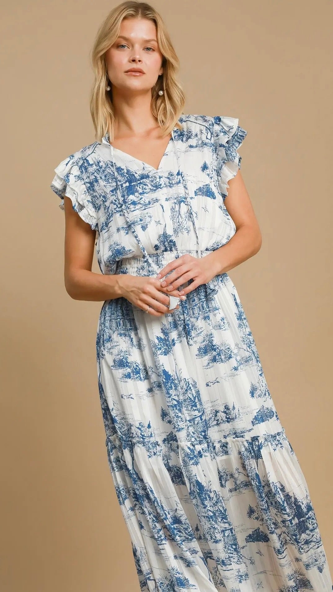 Lorelei Landscape Print Midi Dress Blue