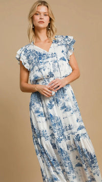 Lorelei Landscape Print Midi Dress Blue