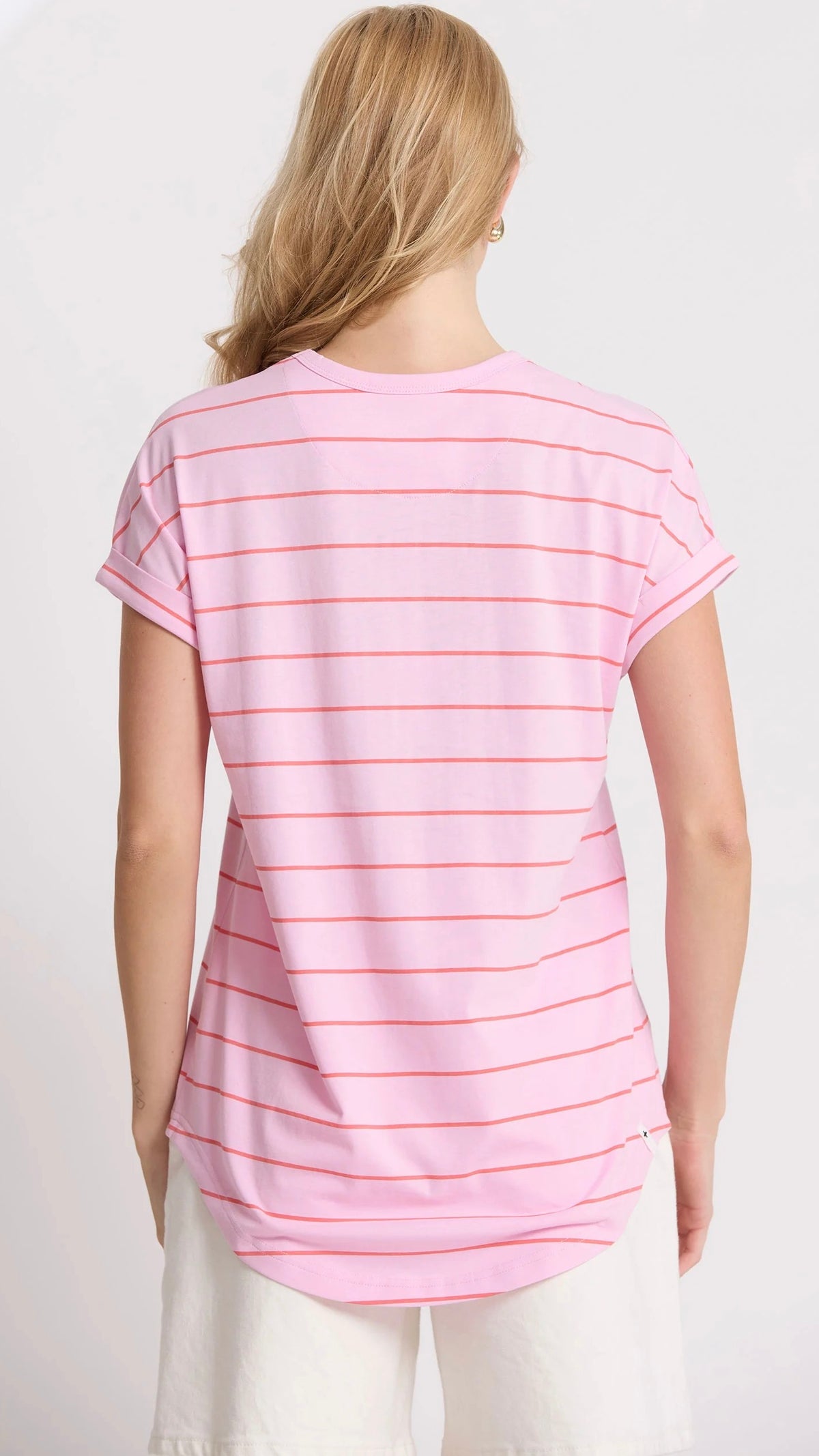 Soho Cuff V Neck Tee Candy Red Stripe