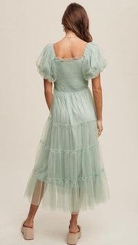 Penelope Tulle Puff Sleeve Dress Mint
