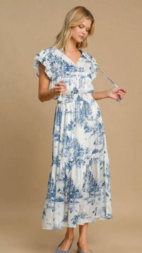 Lorelei Landscape Print Midi Dress Blue