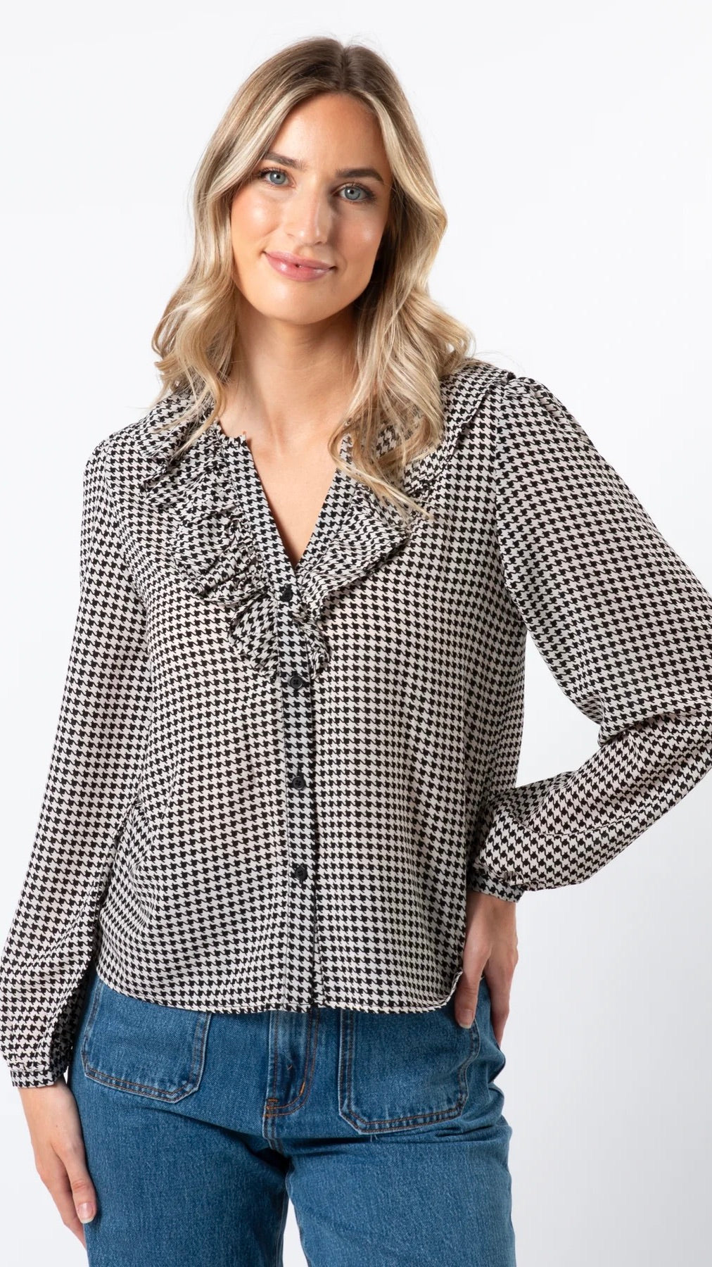 Keaton Blouse Houndstooth Black White