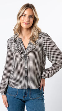 Keaton Blouse Houndstooth Black White
