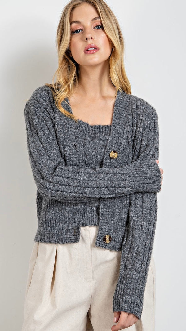 Charle Cable Knit Cardigan Heather Grey