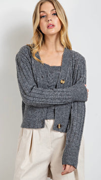 Charle Cable Knit Cardigan Heather Grey