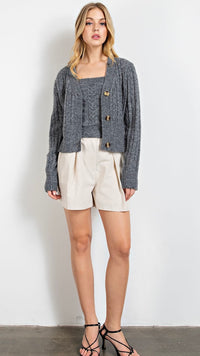 Charle Cable Knit Cardigan Heather Grey