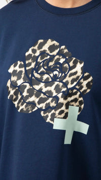 Sunday Sweater Navy Leopard Rose