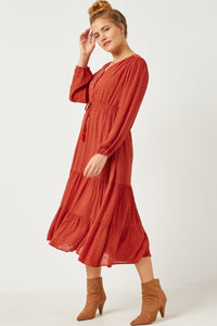 Samatha Swiss Dot Button Up Dress Rust