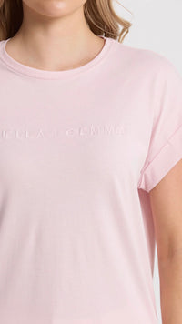 Cuff Tee Pink Tulle Embroidered Logo