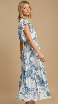 Lorelei Landscape Print Midi Dress Blue
