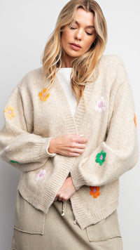 Knitted Flower Cardigan Oat