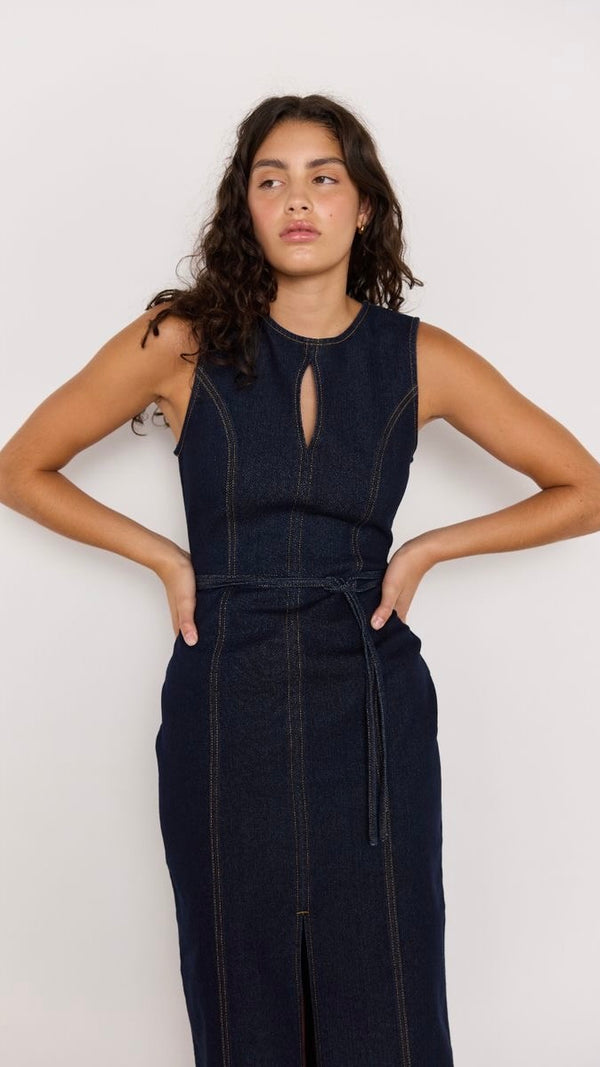 Raya Denim Midi Dress Indigo