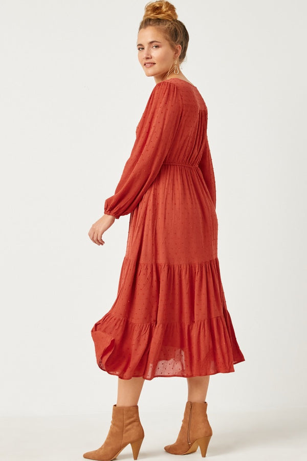 Samatha Swiss Dot Button Up Dress Rust