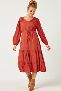 Samatha Swiss Dot Button Up Dress Rust