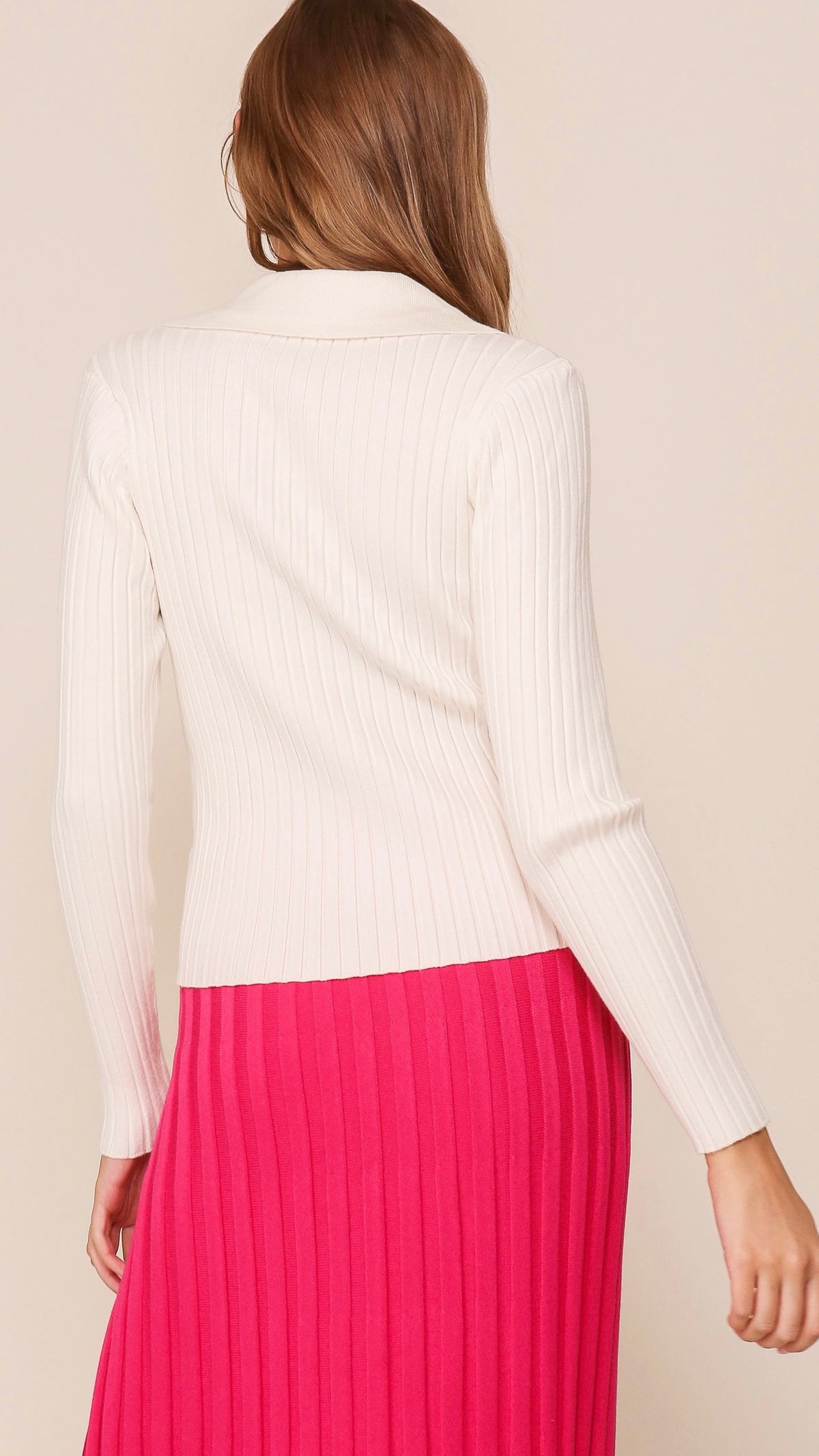Collared Ribbed Knit Top Ivory