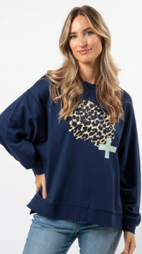 Sunday Sweater Navy Leopard Rose
