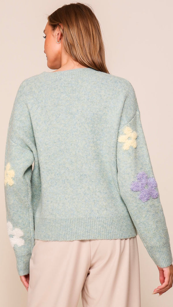 Fitz Fuzzy Flower Sweater Blue Green