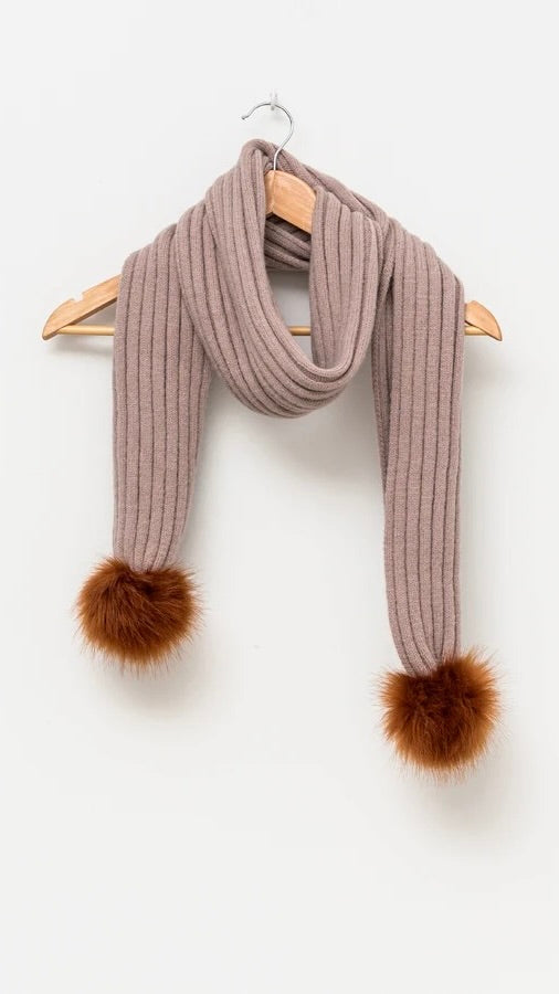 Lacy Scarf Blush Rust Pompoms