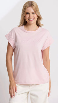 Cuff Tee Pink Tulle Embroidered Logo