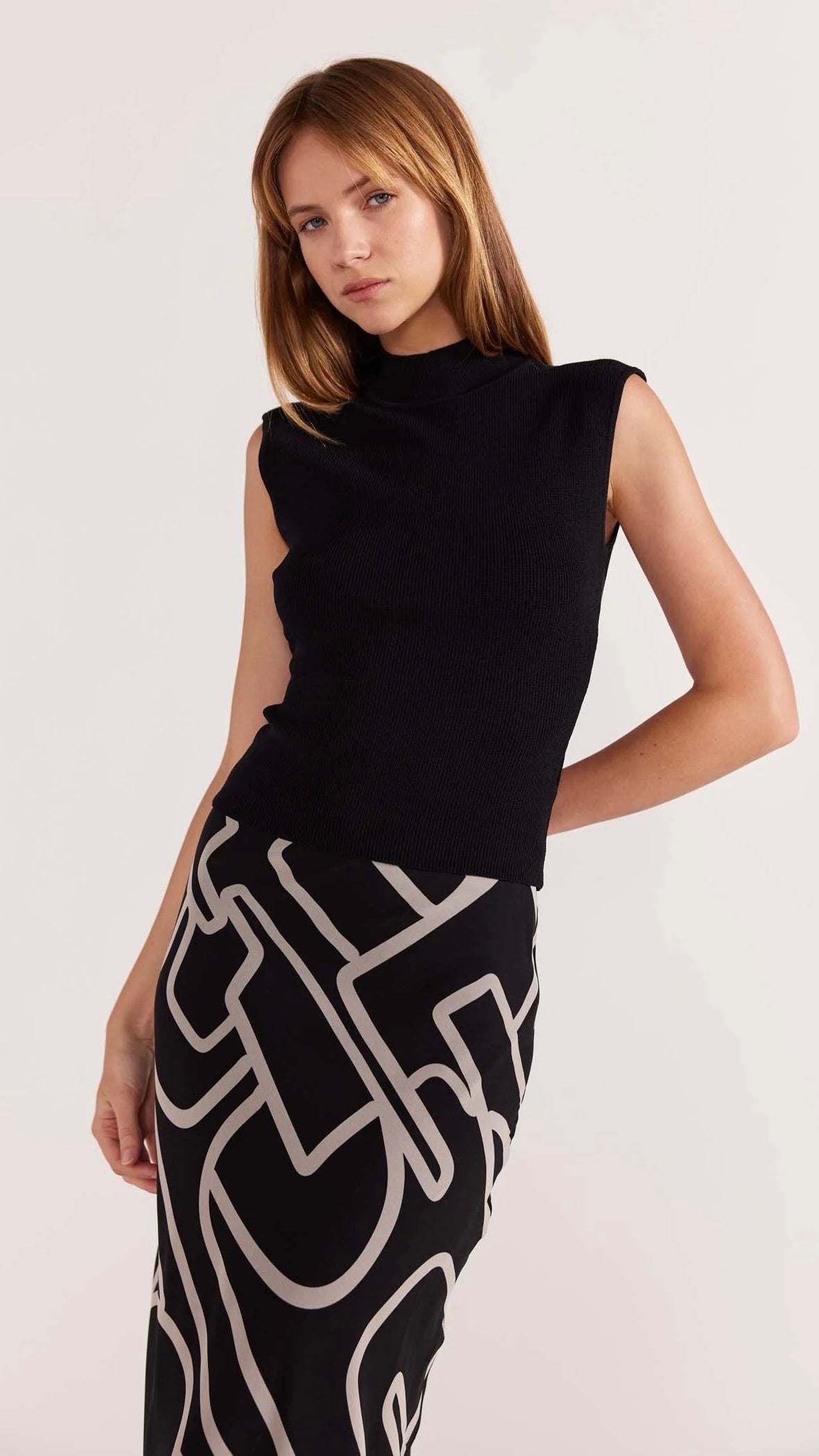 Vento Bias Maxi Skirt Blk/CRM
