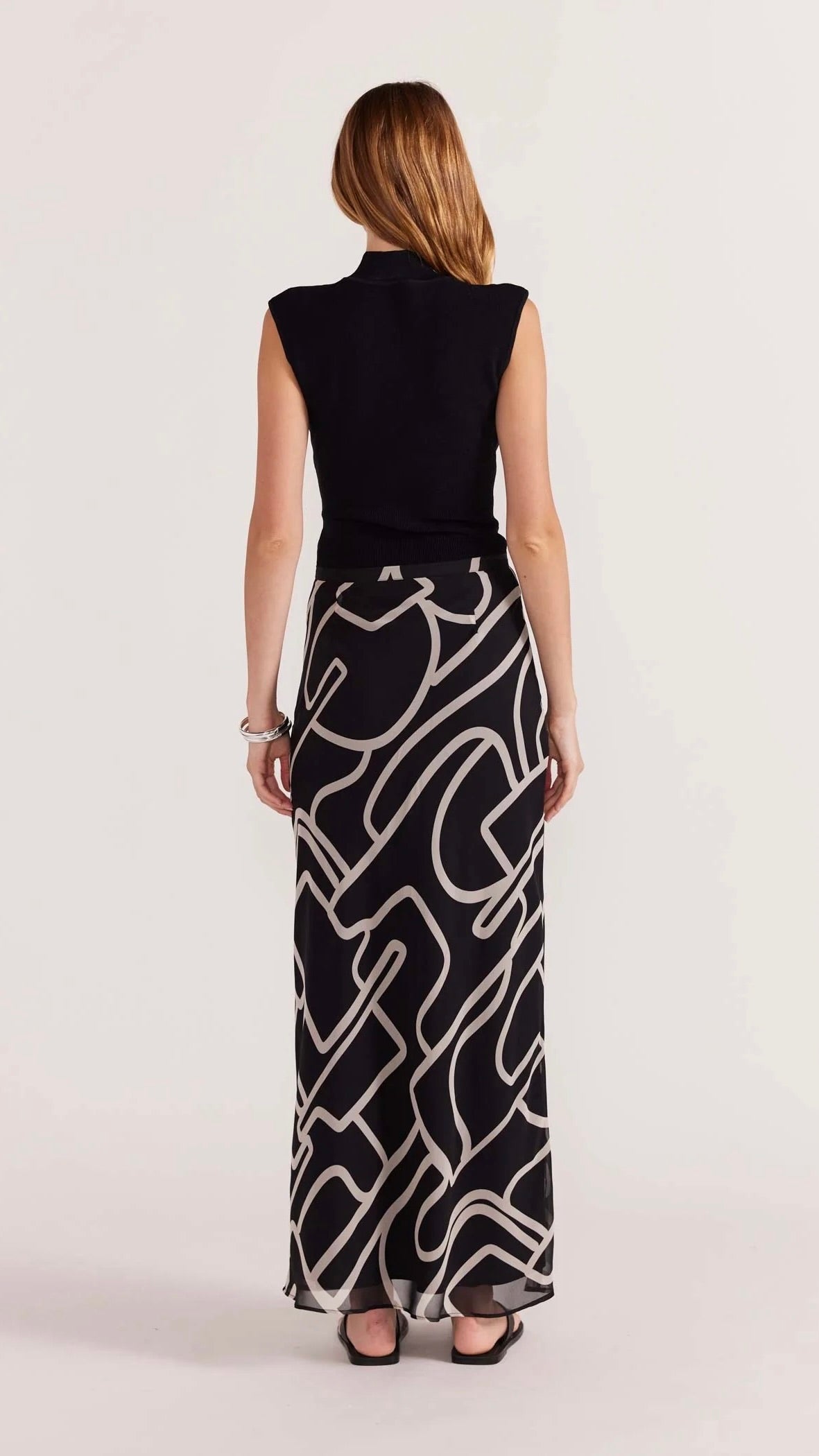 Vento Bias Maxi Skirt Blk/CRM