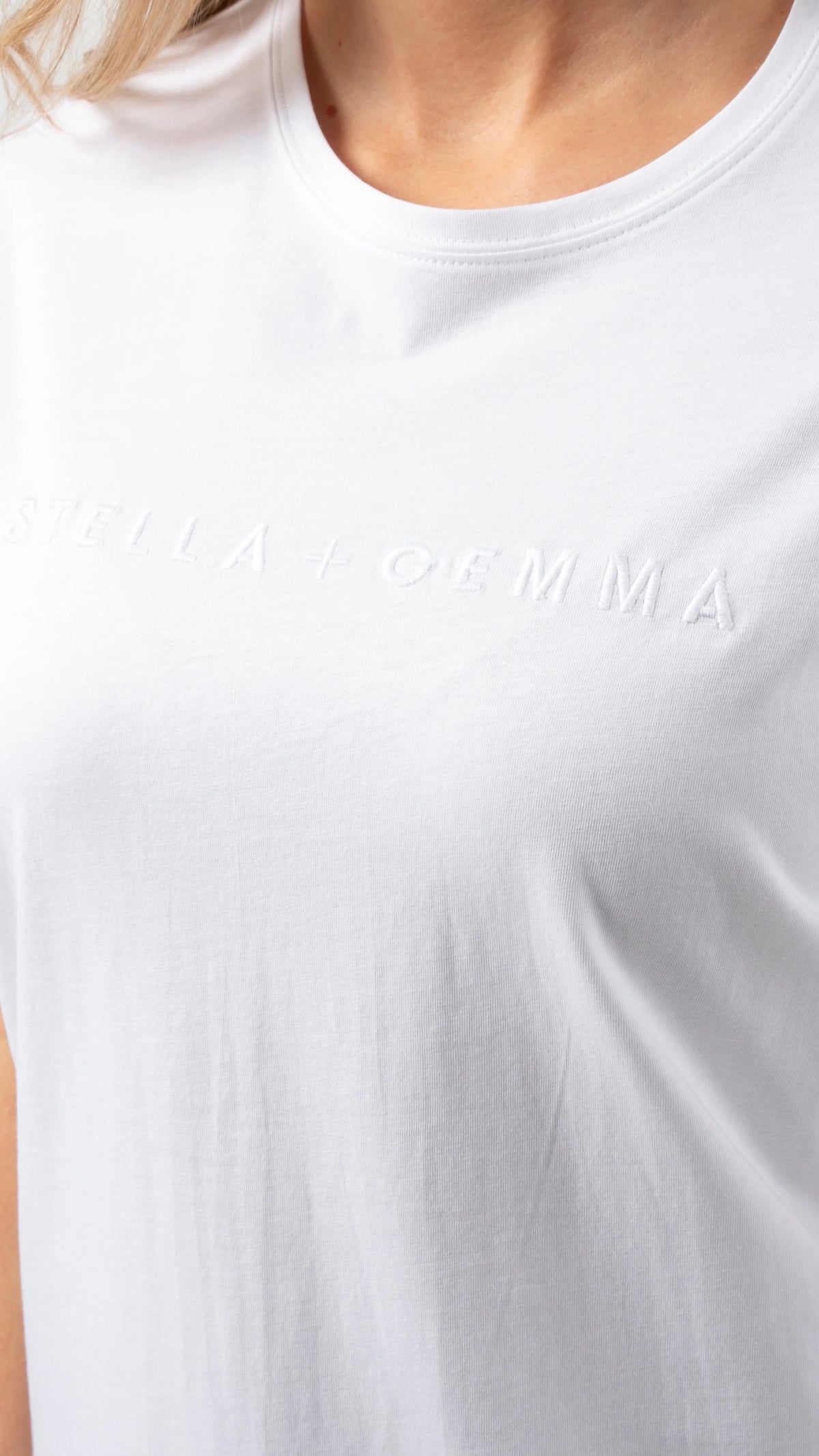 Cuff Sleeve T-Shirt White Embroidered Logo