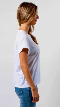 Cuff Sleeve T-Shirt White Embroidered Logo
