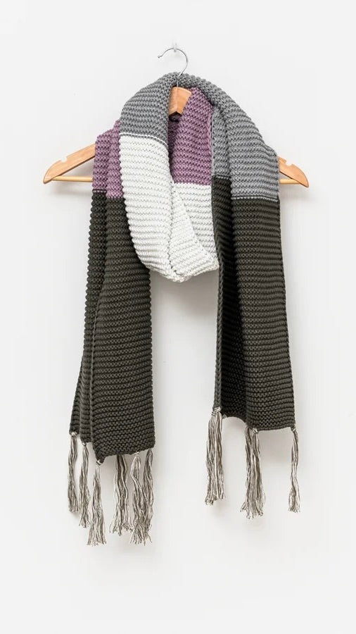 Scarf Fringe Olive Lilac Linen