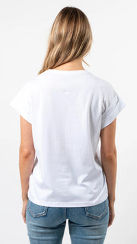 Cuff Sleeve T-Shirt White Embroidered Logo