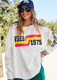 Vibes Long Sleeve Waffle Top White