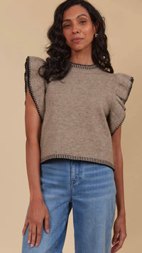 Athena Frill Knit Top Taupe