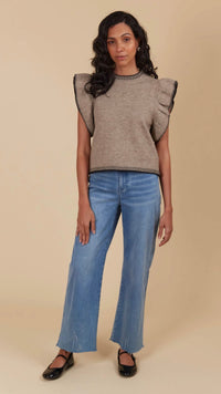 Athena Frill Knit Top Taupe