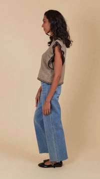 Athena Frill Knit Top Taupe