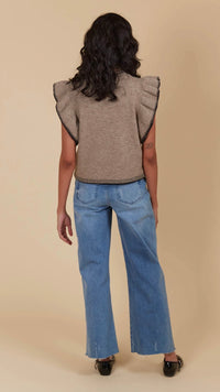 Athena Frill Knit Top Taupe