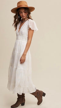 Francesca Embroidered Tulle Midi Dress Off White