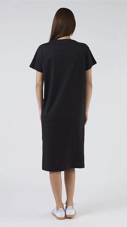 Maxie T Shirt Dress Black with Black and White Stripe Star