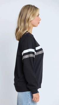 Essential Sweat Black Leopard and White Stripe