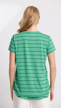 Classic Tee Green Navy Stripe