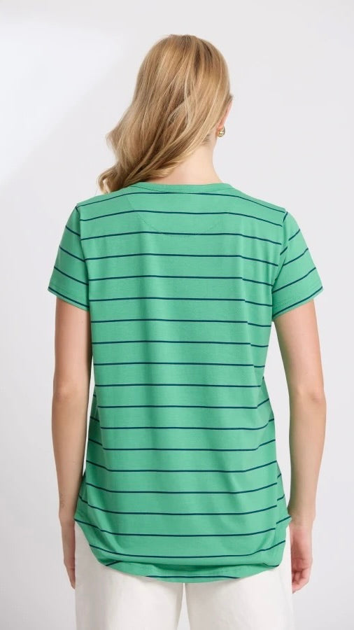 Classic Tee Green Navy Stripe