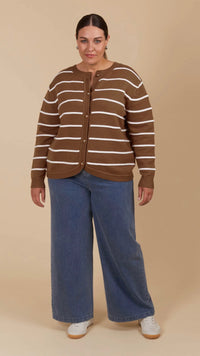 Juno Stripe Jumper Cardigan Toffee
