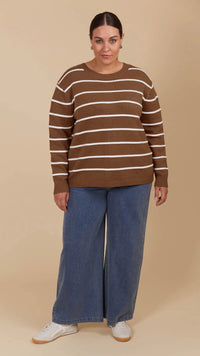 Juno Stripe Jumper Cardigan Toffee